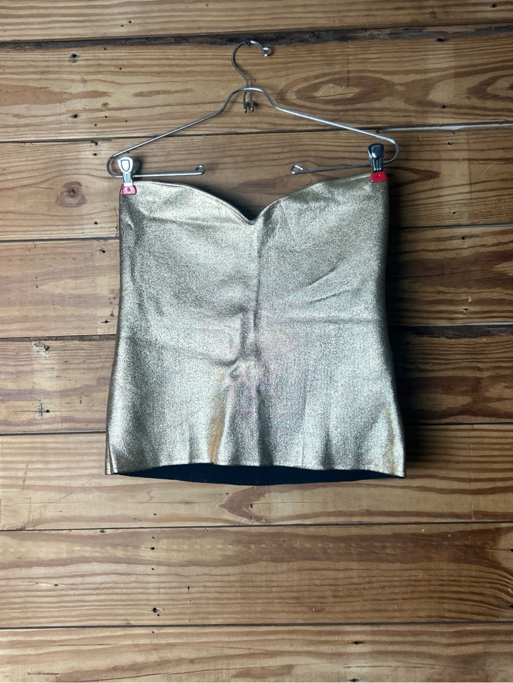 Zara Metallic Gold Strapless Crop Top